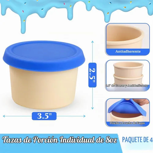 Vista 6 de Webake Recipientes de silicona para helado con tapas, 8 onzas, vasos de helado caseros reutilizables para congelador, juego de 4
