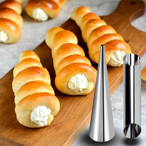 Vista 7 de Molde de cuerno de crema, cono de helado de acero inoxidable y molde de pastelería reutilizable en forma tubular para hornear, herramienta