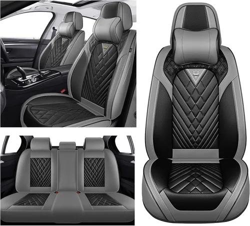Vista 23 de Fundas de Asiento de Coche para Nissan Murano 2003-2026, Funda de Asiento Completa de Piel Nappa Impermeable, Protector de Asiento Automotriz Gris