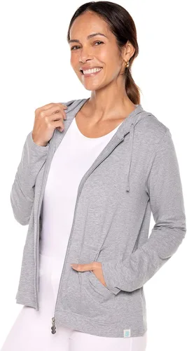 Vista 23 de Sudadera con capucha para la costa, de Coolibar, para mujer, UPF 50+, protege del sol