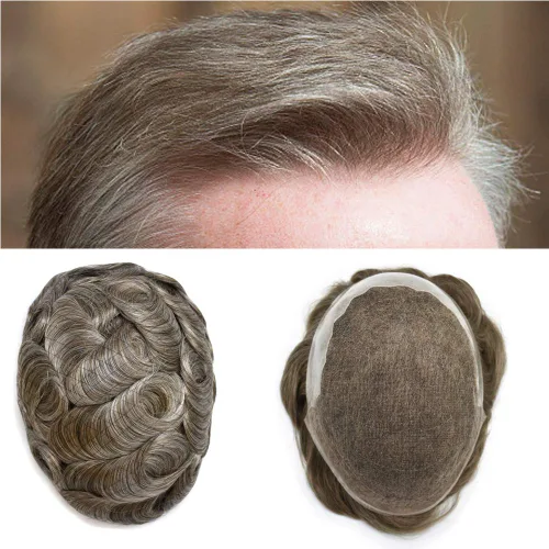 Vista 12 de FACE MIRACLE - Extensiones de cabello humano con encaje frontal francés y nudos blanqueados para hombre, sistema de reemplazo de cabello