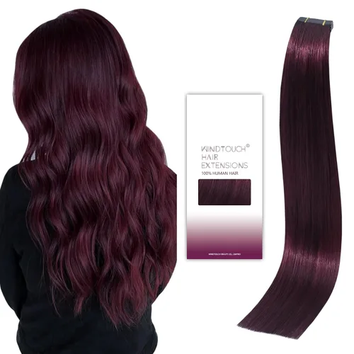 Vista 16 de WindTouch Extensiones de cabello humano con cinta adhesiva, color rojo, 20 unidades, 14 pulgadas, #rojo, 1.06 oz