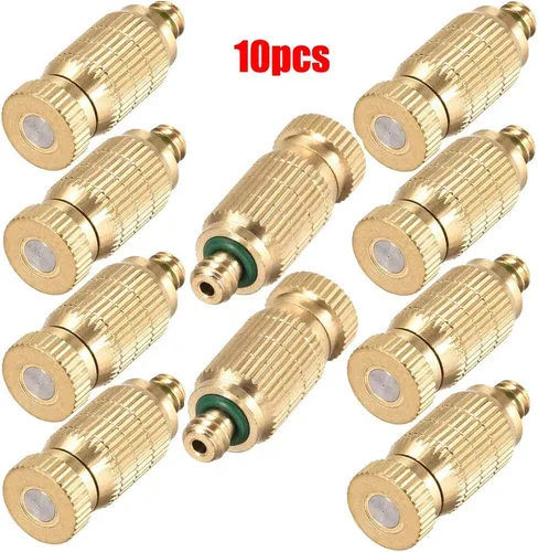 Vista 9 de Boquilla de nebulización de latón, paquete de 10 pulverizadores de alta presión 10/24 UNC para exteriores antigoteo con cabezal de rociado, puntas