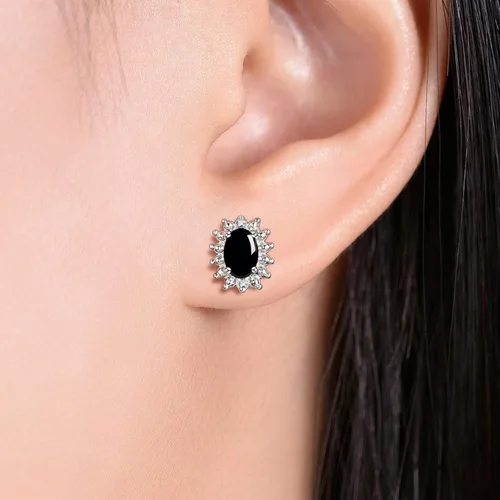 Vista 6 de Rylos Aretes tipo dormilona de plata de ley 925, ovalados y diamantes de 0.236 x 0.157 pulgadas, exquisitas joyas de piedra
