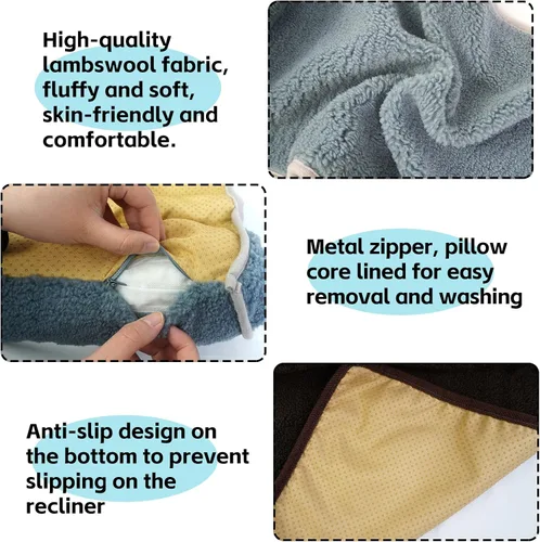Vista 3 de Almohada cervical para sillón reclinable (22 x 14 pulgadas), rollo de cuello de lana ajustable, cojín antideslizante para reposacabezas para sofá