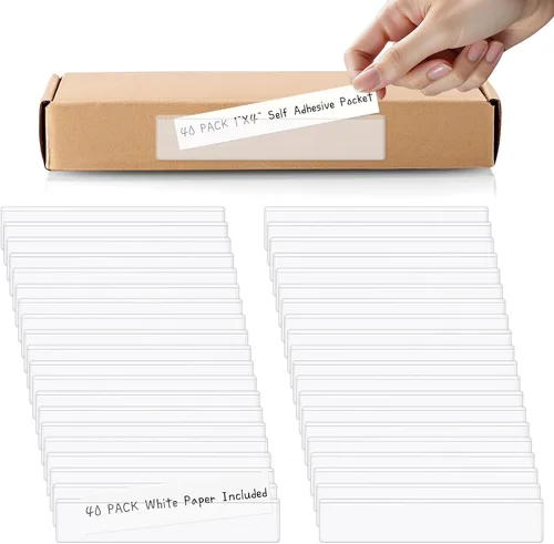 Vista 8 de 40 PCS Index Card Pockets, Self Adhesive Card Pockets 3"X5" with Top Open, Clear Label Pockets for Storage Bins, Plastic Labels Holders for