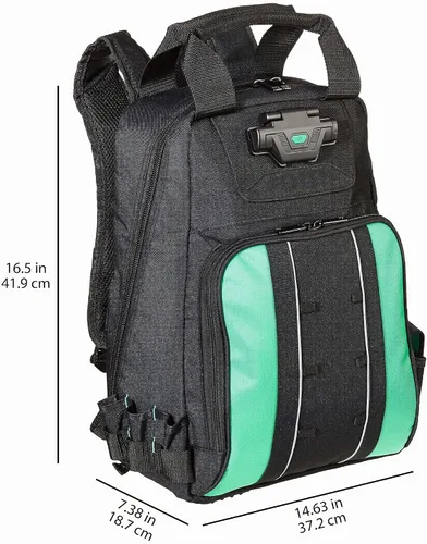 Vista 6 de Amazon Basics Mochila para herramientas, bolsa iluminada, color negro, 55 bolsillos