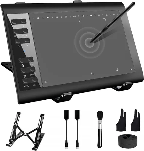 Vista 9 de Tableta de dibujo gráfico, tabletas grandes de 10 x 6 pulgadas con lápiz de nivel 8192 para PC y computadora, 12 teclas de acceso rápido