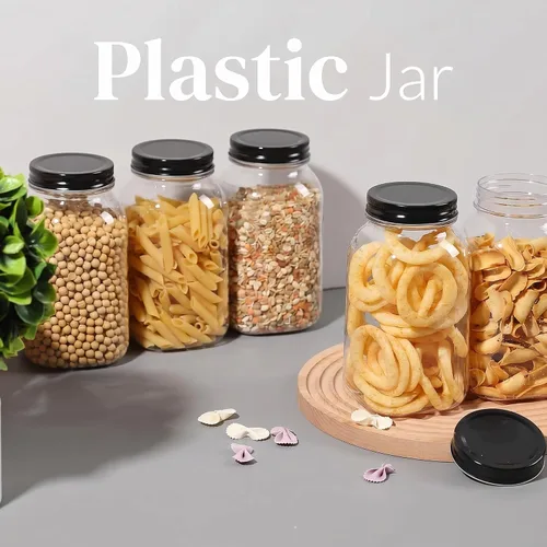 Vista 6 de Novelinks - Tarros de plástico de 32 onzas y tarros de plástico transparente con tapas, 32 onzas 6 Pack, Black, Quart Mason Jars Bulk, Plastic