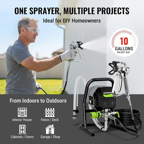 Vista 3 de WORKPRO - Pulverizador de pintura sin aire de 700W, pulverizador de pintura eléctrico de alta eficiencia sin dilución de 2900 PSI con barra