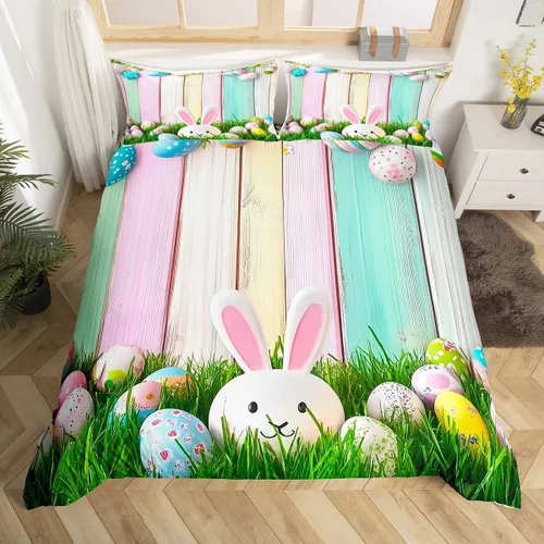 Vista 24 de Erosebridal Juego de funda de edredón de Pascua de conejos, tamaño Color 01