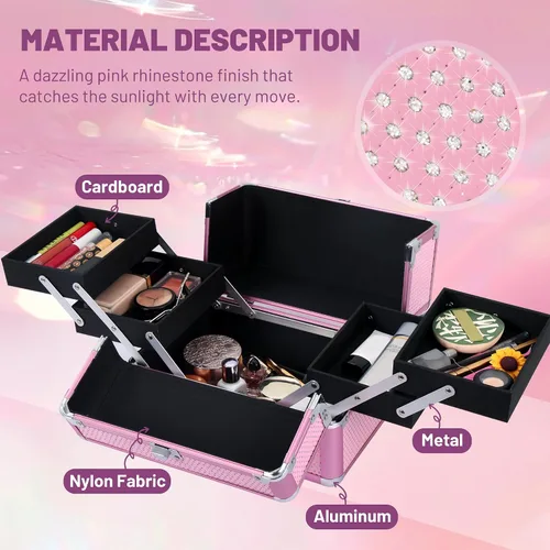 Vista 3 de Estuche de tren de maquillaje, estuche organizador de cosméticos, caja de maquillaje portátil, estuche de viaje para artistas de maquillaje con 4