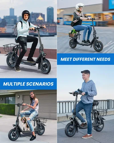 Vista 5 de URBANMAX C1 Adulto Asiento E-Scooter, 450 W, 20 millas, 15.5 MPH, cesta C1-negro oscuro