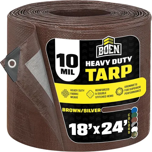 Vista 45 de Lona resistente impermeable Marrón/plata, 6' x 8' de 10 mil de grosor Lonas a prueba de rasgaduras Material de tejido grueso, resistente a