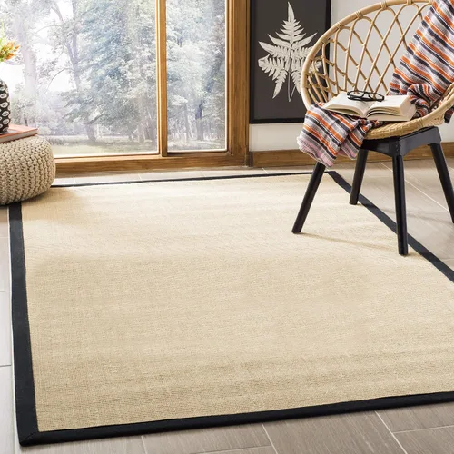 Vista 80 de Alfombra de sisal Safavieh, de color maíz y negro, tejida a mano, de la colección de fibras naturales; 5 x 8 pulgadas, NF441A, Tela, Gris / Gris