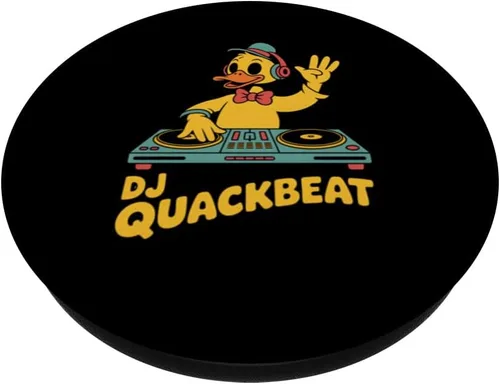 Vista 2 de DJ Quackbeat Duck Disc Jockey - Tocadiscos retro, vibraciones musicales, PopSockets, adhesivo PopGrip