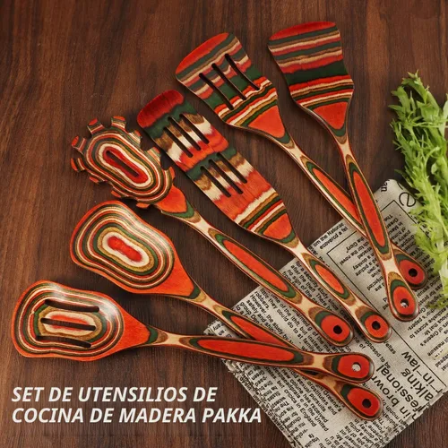 Vista 4 de Utensilios de cocina Pakkawood para cocinar, utensilios de cocina