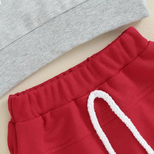 Vista 4 de Muasaaluxi Traje de Navidad para bebé recién nacido, con estampado de árbol de Navidadletras, pantalones deportivos, 2 piezas, trajes de otoño 0-3T