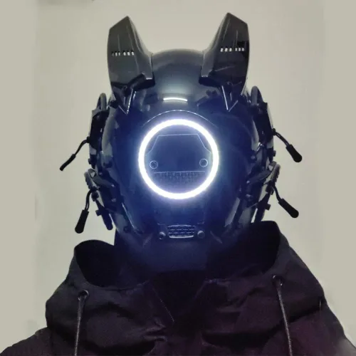 Vista 2 de Máscara de cosplay para hombres y mujeres, tecnología punk futurista, máscara de cosplay de Halloween, accesorios para fiestas y festivales de música