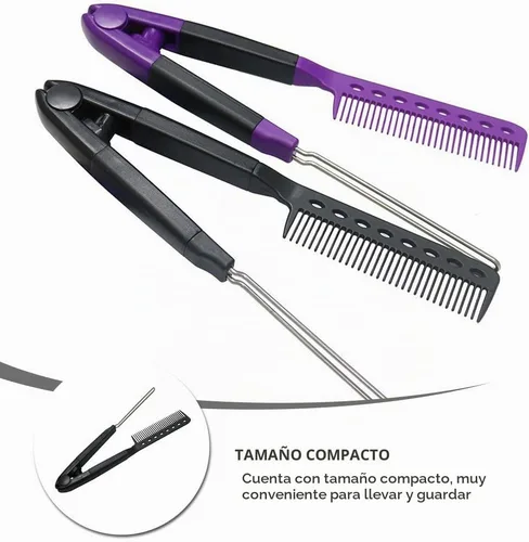 Vista 5 de FRCOLOR Cepillo alisador de cabello en forma de V, peine alisador para peluquería, herramienta compacta para peluquería y uso doméstico