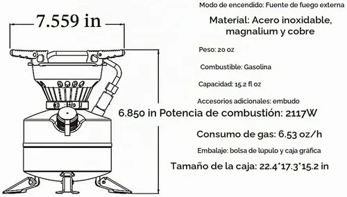 Vista 6 de Mini estufa de gasolina portátil ligera para acampar de combustible líquido de una sola pieza al aire libre