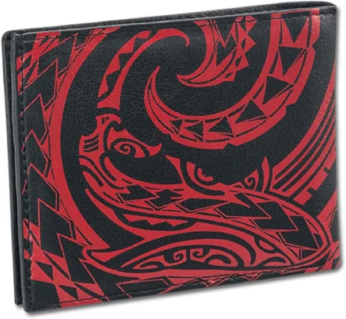 Vista 2 de Cartera plegable de tatuaje polinesio para hombre, cuero genuino, arte de tatuaje de tiburón "Mano" por Kuaika Quenga de NAKOA, Negro con tatuaje