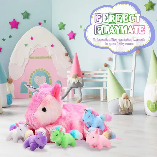 Vista 6 de Sumind Peluche de unicornio arcoíris para mamá con 5 lindos unicornios en su barriga para mamá, año de Navidad, regalos de cumpleaños