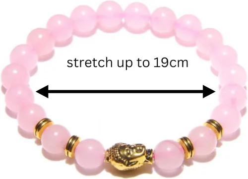 Vista 2 de Pulsera de cuentas de cuarzo rosa natural AAA para hombre, pulsera elástica para mujer, pulsera elástica (oro de cuarzo rosa)