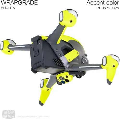 Vista 3 de WRAPGRADE Skin compatible con DJI FPV Color de acento (Amarillo NEÓN)
