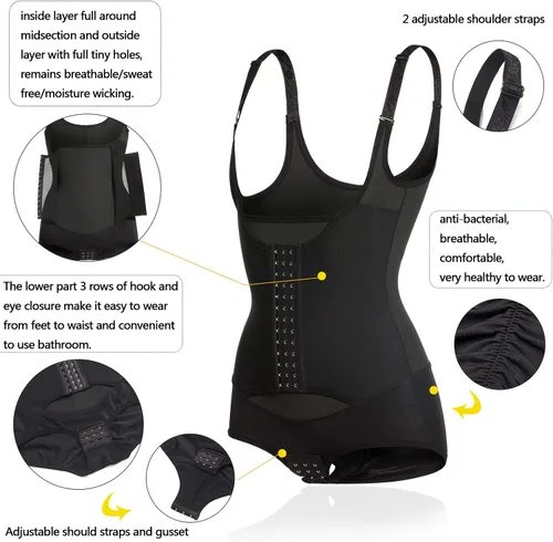 Vista 4 de Gotoly Body de entrenamiento de cintura para mujer corsé con control de abdomen moldeador de cuerpo completo camiseta sin mangas con correas