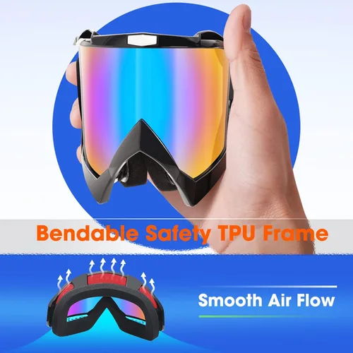 Vista 6 de MAMBAOUT Gafas de esquí de nieve para adultos, gafas de snowboard para jóvenes, adolescentes, hombres y mujeres, gafas de moto de nieve de visión