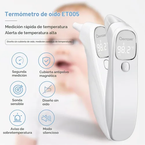 Vista 5 de Berrcom - Termómetro médico infrarrojo para frente y oído 2 en 1 para todas 2-Blanco
