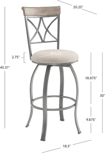 Vista 3 de Powell Hamilton Taburete giratorio de 30 pulgadas de altura de asiento con asiento tapizado gris claro y respaldo de madera Greywash