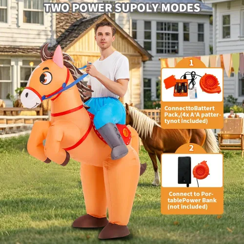 Vista 2 de KOOY Disfraz inflable de caballo para adultos, disfraz de caballo de vaquero, divertido traje de caballo para hombres y mujeres, fiesta de Halloween