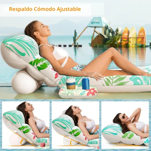 Vista 2 de Jasonwell Flotador Inflable de Piscina para Adultos - Flotadores de Piscina Silla Flotante Balsa con Respaldo Ajustable Portavasos Flotador de Agua