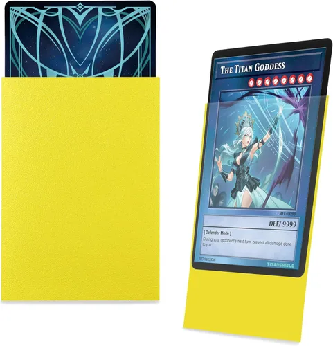 Vista 3 de TitanShield Pequeñas fundas japonesas para tarjetas, amarillas (150 mangas), se adapta a Yu-Gi-Oh Amarillo
