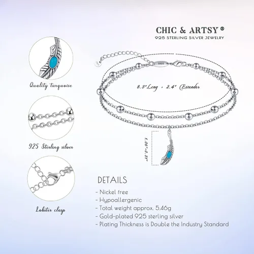 Vista 62 de CHIC & ARTSY Tobilleras de plata de ley S925 para mujer, pulsera de tobillo ajustable multicapa para playa, joyería de verano para mujer, de 10 a 11
