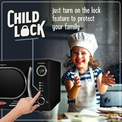Vista 34 de Nostalgia Horno microondas retro compacto para encimera, 0.7 pies cúbicos, 700 vatios con pantalla digital LED, bloqueo para niños, interior fácil