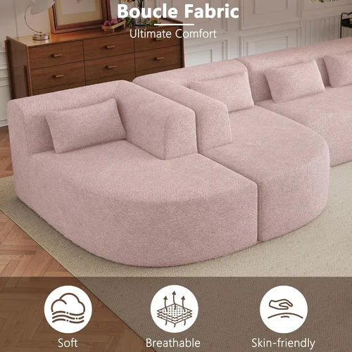 Vista 6 de P PURLOVE Sofá modular seccional, 4 sofás combinados gratis, tela Boucle tapizado moderno con 2 tumbonas y 5 almohadas traseras para sala de estar