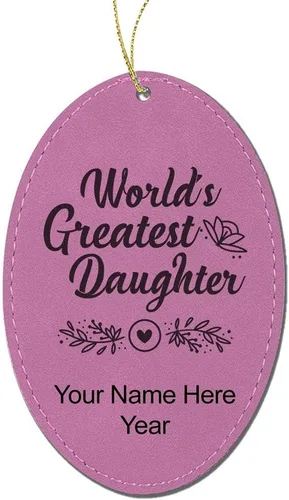 Vista 6 de LaserGram Personalized Christmas Ornament, World's Greatest Daughter, Faux Leather, Custom Laser Engraved Gift Idea (Oval Shape, Black with Gold)