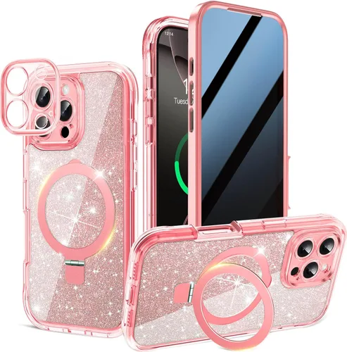 Vista 19 de Funda magnética de privacidad para iPhone 17 Pro Max [Cartulina Aurora con purpurina] [Soporte magnético invisible] protector de pantalla integrado