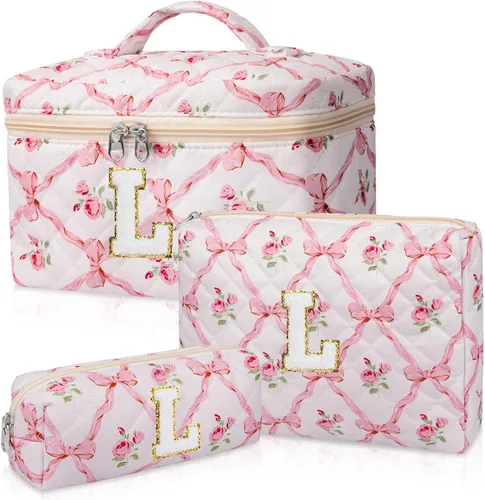 Vista 13 de Set de Bolso de Maquillaje Inicial Junesters, Bolso de Maquillaje Acolchado Personalizado, Bolso de Cosméticos Floral Grande para Mujeres, Bonitos