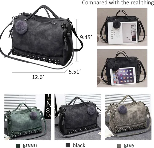 Vista 2 de Pahajim Bolsos de mano con tachuelas para mujer, estilo punk, estilo casual, estilo hobo rockero