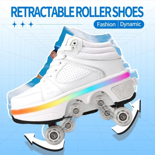 Vista 2 de Zapatillas de Patines de Ruedas para Niñas, Niños, Mujeres, Hombres, Zapatos de Patinaje de Doble Fila, Zapatillas con Ruedas Retráctiles, Patines