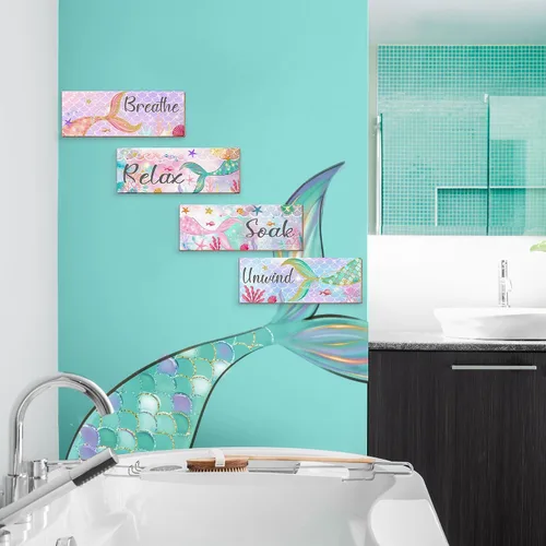 Vista 5 de Decoración de baño de sirena, arte de pared rosa para niños, placa de respiración para relajarse, remojar y relajarse, regalos para niñas, mujeres