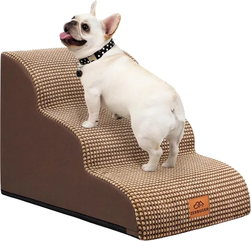 Vista 15 de Zerbuger Rampa para perros y escaleras para cama, beige de 3 escalones