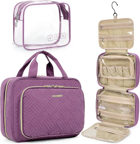 Vista 18 de BAGSMART Neceser de viaje colgante con organizador de maquillaje aprobado por la TSA, bolsa cosmética transparente para artículos de aseo personal