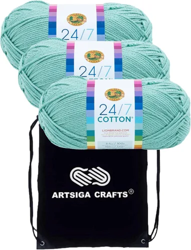 Vista 39 de Lion Brand 24/7 Algodón Blanco 761-100 (6-Carrillos - Mismo Lote de Tinta) Hila Gruesa Media #4 de Algodón para Crochet y Tejido con Bolsa