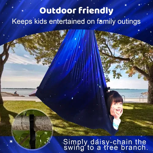 Vista 7 de Columpio sensorial para niños, terapia interior y exterior, hamaca para acurrucarse, con capacidad para hasta 300 libras, con kit de colgador