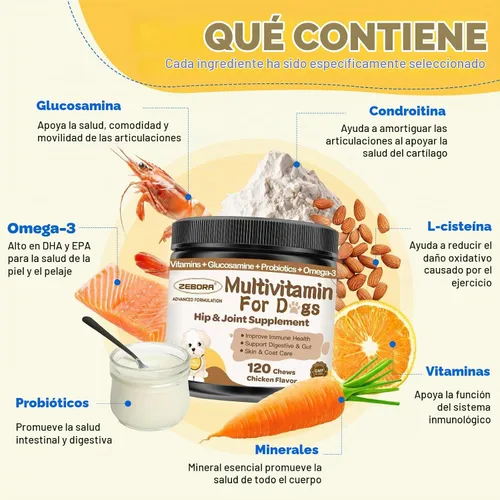 Vista 3 de Multivitamínico para perros con minerales para la salud general, vitaminas y suplementos para perros con glucosamina, probióticos para cachorros